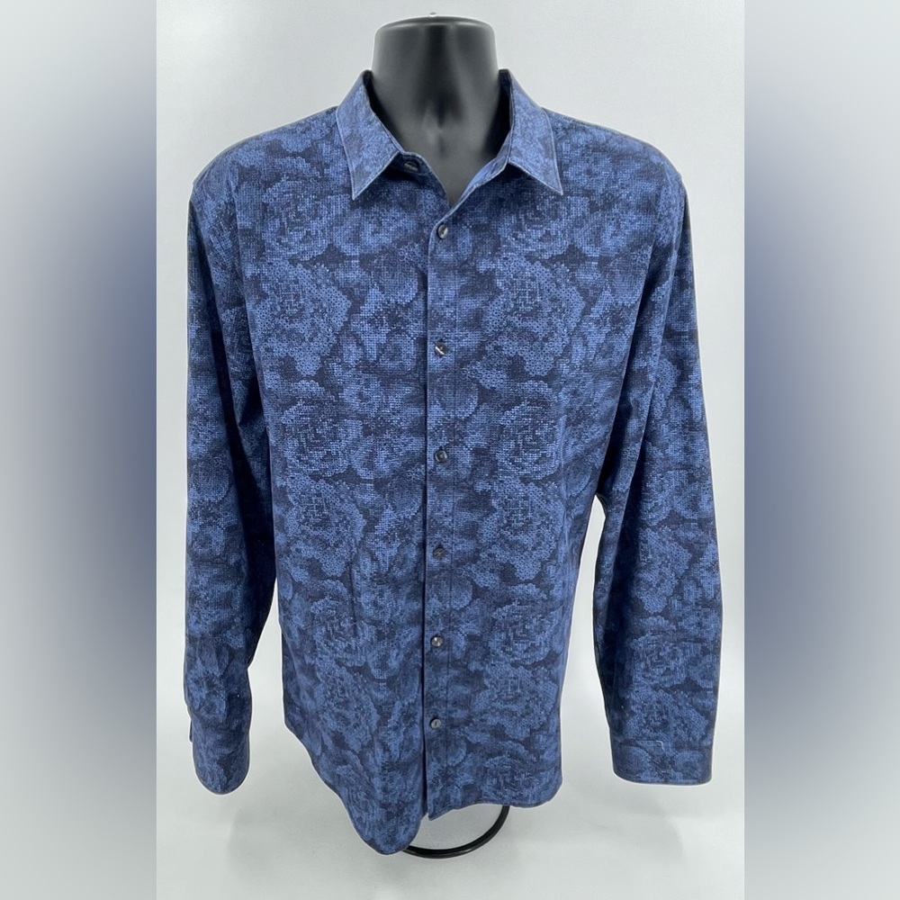 Calvin Klein Button Up Shirt‎ Blue “Crossstitch” Floral Long Sleeve Men’s XL